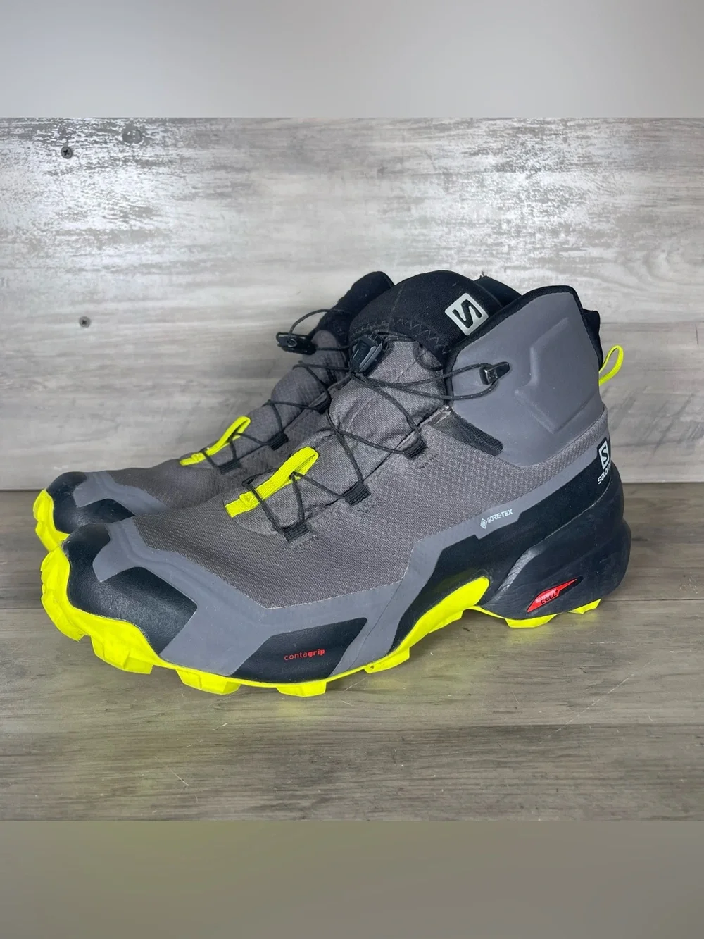 Salomon Cross Hike Tracker Mens 10 Goretex Boots Mid GTX2 Lime Gray Gorpcore